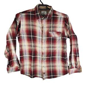 Mens Legendary Whitetails Red & Beige Plaid Flannel Shirt 100% Cotton Size L